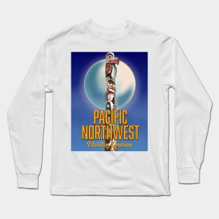 Pacific northwest totem pole travel poster Long Sleeve T-Shirt